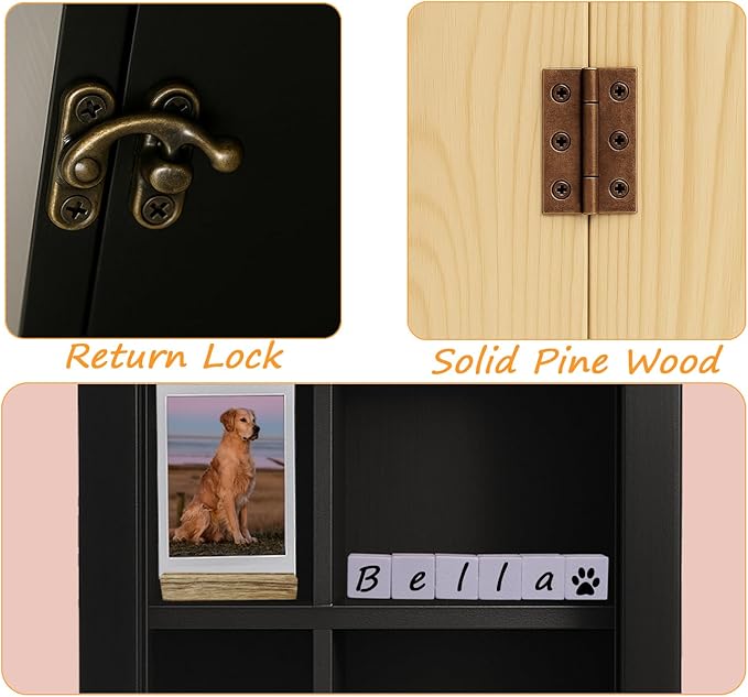 12x16 Inch Solid Wood Pet Memorial Shadow Box Frame with Shelves | Large Deep Display Case Memory Box for Dog & Cat Paw Print Urn Keepsake Lovers, Pet Remembrance Sympathy Gift - Black
