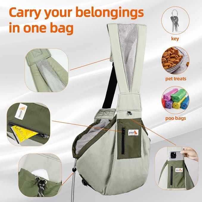 Dog Carrier Sling, Dog Carriers for Small Dogs Up to 20lbs,Army-Green | Puppy Sling, Cross Body Carrying Bag, Soft Front Pouch, Adjustable Shoulder Strap, Breathable Mesh Pet Backpack for Hiking