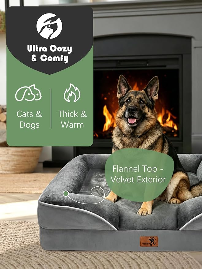 Spotted Play Orthopedic Dog Bed with Sides - Dog Sofa Beds for Extra Large Dogs, Supportive Foam Pet Couch Bed with Washable Removable Cover, Waterproof Lining and Non-Slip Bottom, Grey - XL