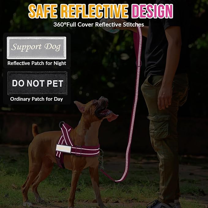 SlowTon No Pull Dog Harness with Front Clip - Heavy Duty, Soft Padded | Neck & Chest Adjustable, Tactical Pet Vest and Leash Set for Large Medium Sized Dogs, for Easy Walk & Training, Fuchsia S