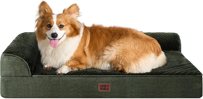 EHEYCIGA Large Dog Bed Memory Foam for Crate, Orthopedic Dog Bed Large Size Dogs with Washable Removable Cover, Waterproof Pet Sofa Couch with Nonskid Bottom, 35x22x6, Dark Green | Small Dog Sofa with Washable Removable Cover, Waterproof Pet Couch for ...