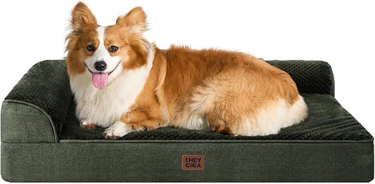 EHEYCIGA Large Dog Bed Memory Foam for Crate, Orthopedic Dog Bed Large Size Dogs with Washable Removable Cover, Waterproof Pet Sofa Couch with Nonskid Bottom, 35x22x6, Dark Green | Small Dog Sofa with Washable Removable Cover, Waterproof Pet Couch for ...