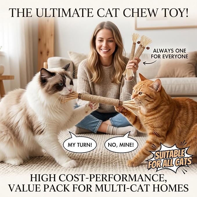 Cat Toys,6PCS Kitten Toys for Indoor Cats Catnip Toy for Chewing Silvervine Stick for Cleaning Teeth Kitty Dental Treat Interactive Toy Kitty Snack Self Play Wand Cat Mint Lick