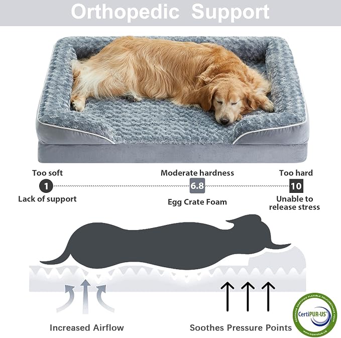 WNPETHOME Orthopedic Washable XL Dog Bed for Senior Dog Cozy Sleep | Extra Large Waterproof Big Soft Dog Couch Sofa Bed for Dogs Relax with Removable Cover Supportive Pet Bed Grey 45x35 Inch
