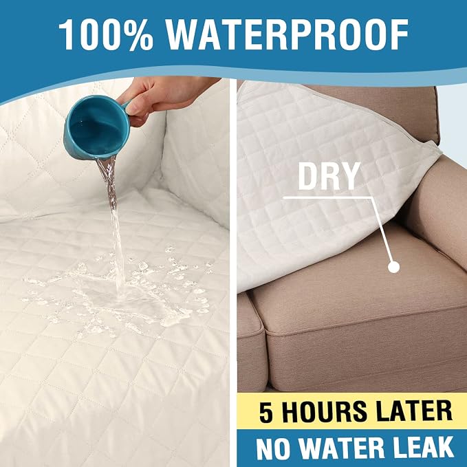 H.VERSAILTEX Sofa Cover, 100% Waterproof Slipcover Furniture Protector, Washable Couch Cover with Non-Skid Backing and Elastic Straps for Kids, Dogs, Pets(Oversized Sofa, Coconut Milk)