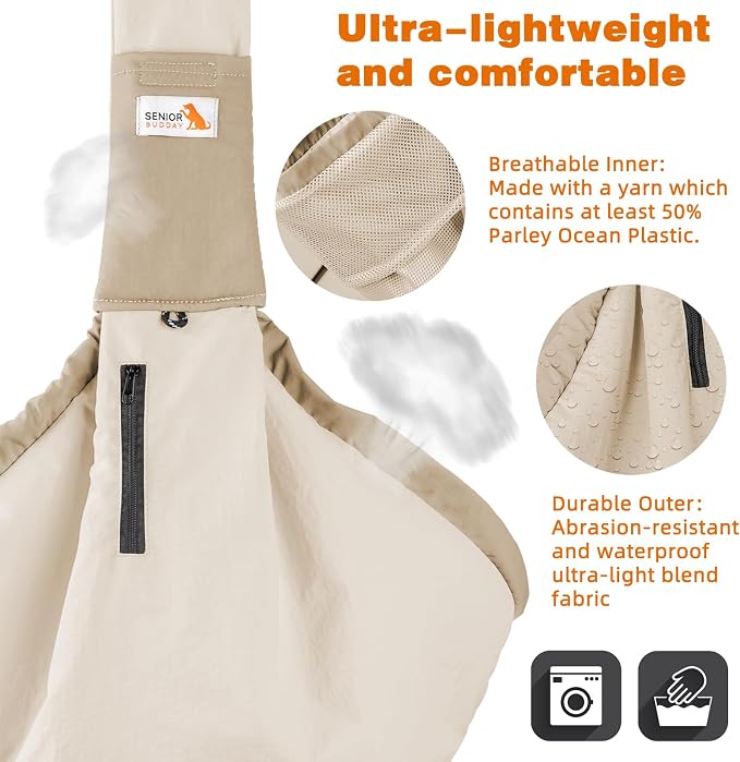Dog Carrier Sling, Dog Carriers for Small Dogs Up to 20lbs, Beige | Puppy Sling, Cross Body Carrying Bag, Soft Front Pouch, Adjustable Shoulder Strap, Breathable Mesh Pet Backpack for Hiking