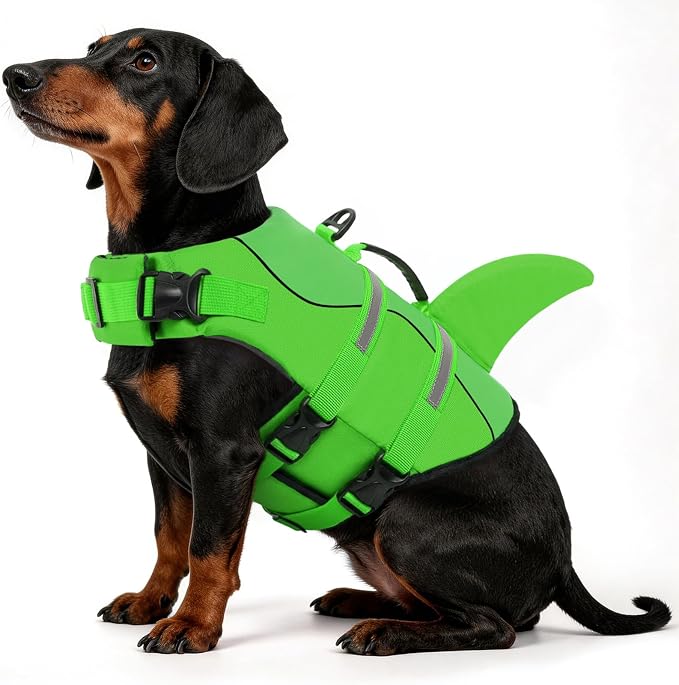 Dog Life Jacket High Flotation, Reflective Dog Life Vest for Swimming, Adjustable Dogs Life Preserver Rescue Handle Spring Summer Pool for Small, Medium, Large Dogs (BrightGreen,XS)