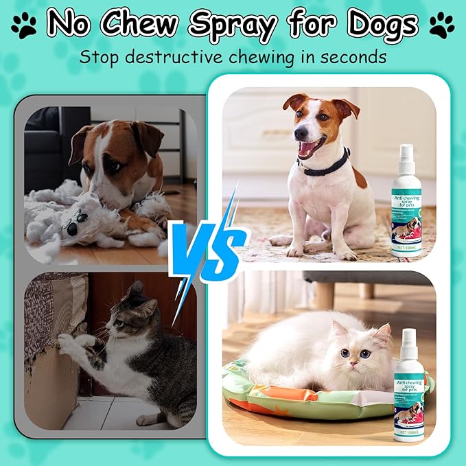No Chew Spray for Dogs -Bitter Apple Spray for Dogs to Stop Chewing Licking of Furniture, Shoes, Bandages, Dog Training & Behavior Aids Spray, Indoor Outdoor