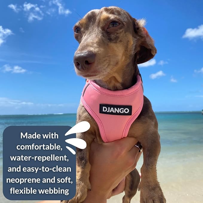 Adventure Dog Harness - Stylish, and Durable Large Dog Harness for Outdoor Adventures and Everyday Wear - Quartz Pink Neoprene Adjustable Harness for Dogs with Reflective Piping, Brass D-Ring