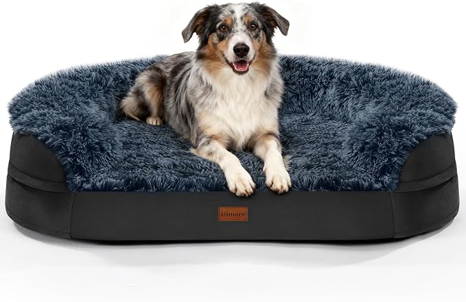 iweepet Fluffy Orthopedic Dog Beds for Large & Extra Large Dogs, 41" Calming Dog Sofa Bed with Supportive 28D Egg-Crate Foam, Removable Washable Cover, Waterproof Lining, for Puppy,Senior,Sick