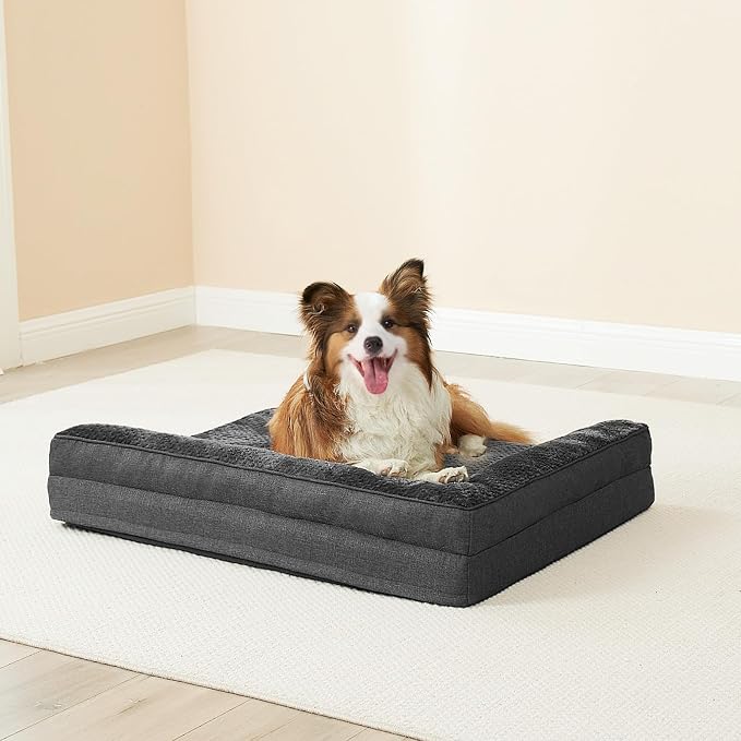 EHEYCIGA Large Dog Bed Memory Foam for Crate, Orthopedic Dog Bed Large Size Dogs with Washable Removable Cover, Waterproof Pet Sofa Couch with Nonskid Bottom, 35x22x6, Dark Grey | Small Dog Sofa with Washable Removable Cover, Waterproof Pet Couch for C...