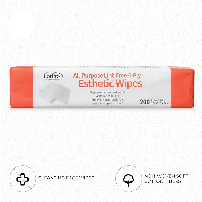 ForPro Professional Collection All-Purpose Lint-Free 4-Ply Esthetic Wipes, for Salon and Spa Use, Soft, Strong and Durable, Latex-Free, 2" x 2", 200-Count