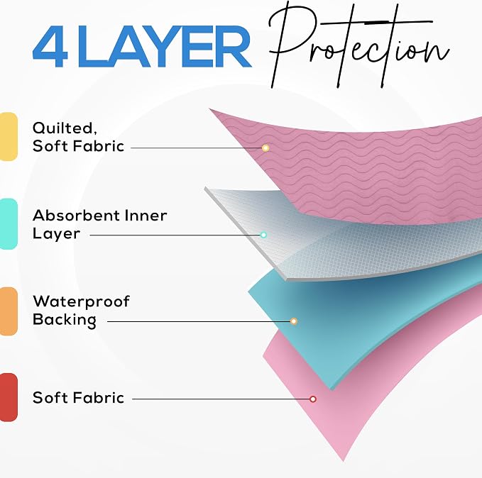 4 Pack Waterproof Reusable Heavy Absorbency Incontinence Bed Pads 34"x52" | Utopia Bedding Washable Underpads, Chuck Pads for Adults, Kids, Elderly and Pets, Bedwetting Pads for Sofa and Couch, Pink