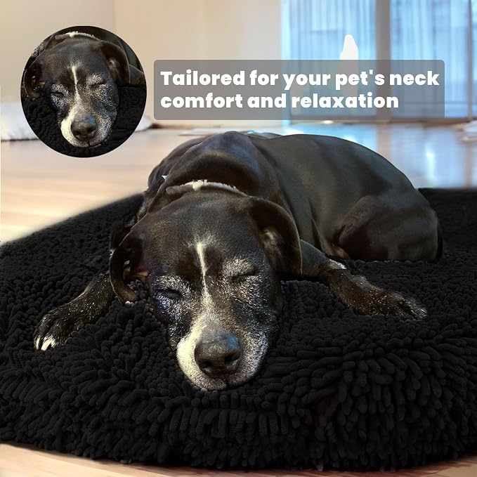 Muddy Mat® Cloud K-9 Bed for Dogs & Cats, Soft & Relaxing Donut Dog Bed, Chenille Material, Removable Cover, Washable & Dryer Safe–Black Small(25'x25')