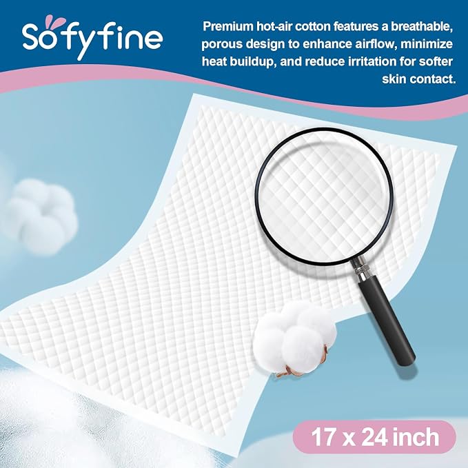 SOFYFINE 100 Count Disposable Changing Pads for Baby 17" x 24"Portable Changing Diaper Liners for Mess Free Travel, Leakproof Incontinence Bed Pads,Waterproof Table Protector Mat, Toddler Pee Pads | Portable Changing Diaper Liners for Mess Free Travel,...