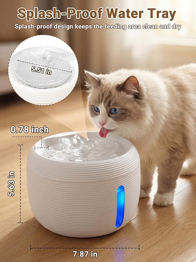 Kastty 3.5L Cat Water Fountain Quiet Cat Fountain for Small Animals FS77 | White Pet Water Fountain for Cats Indoor-Cat Water Dispenser with Visual Water Level - Pets Watering Supplies for Drinking