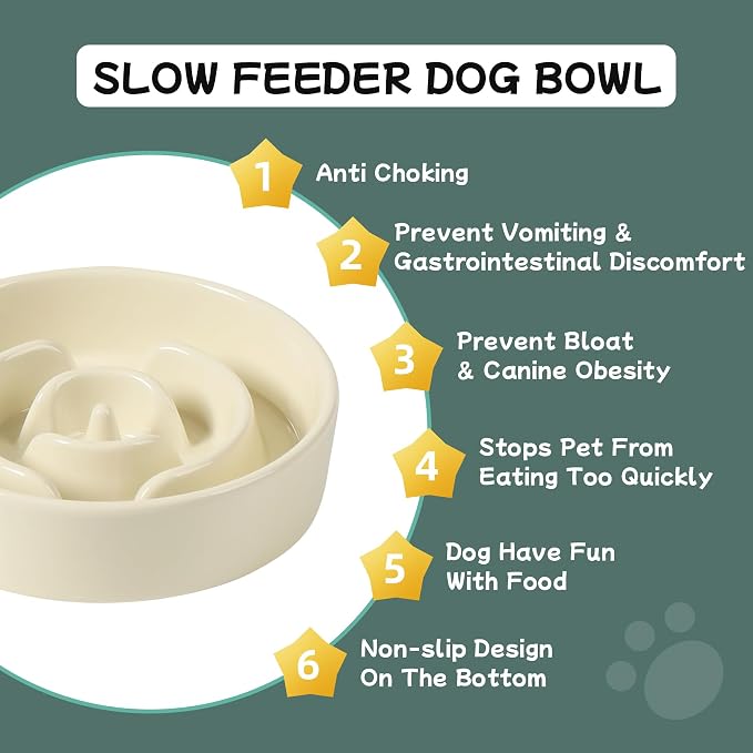 Havniva Dog Bowls Slow Feeder, Ceramic Slow Feeder Dog Bowls for Fast Eater | 0.9 Cups Dog Food Bowl Puzzle Feeder, Slow Feeding Bowls for Small Breed, Non-Slip Base, Anti-Choking