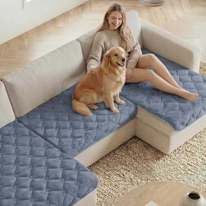H.VERSAILTEX Chenille Couch Cover for Dogs Washable Soft Fuzzy Chair Covers Armchair Sectional Sofa Cover Thick Pet Couch Cover Protector Non-Slip Dog Bed Cover(Stone Blue, 28" x 34")