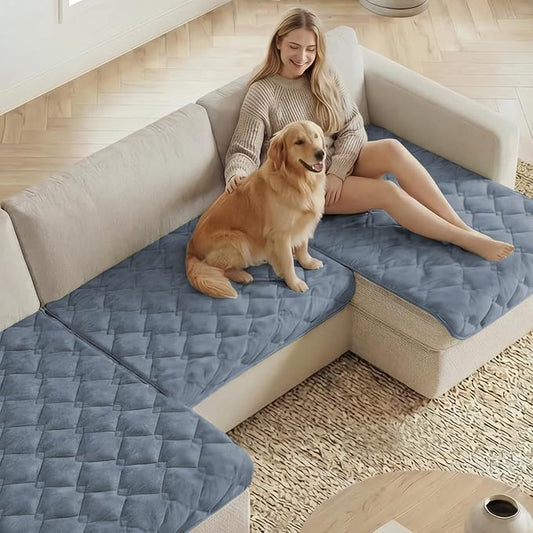 H.VERSAILTEX Chenille Couch Cover for Dogs Washable Soft Fuzzy Chair Covers Armchair Sectional Sofa Cover Thick Pet Couch Cover Protector Non-Slip Dog Bed Cover(Stone Blue, 28" x 34")