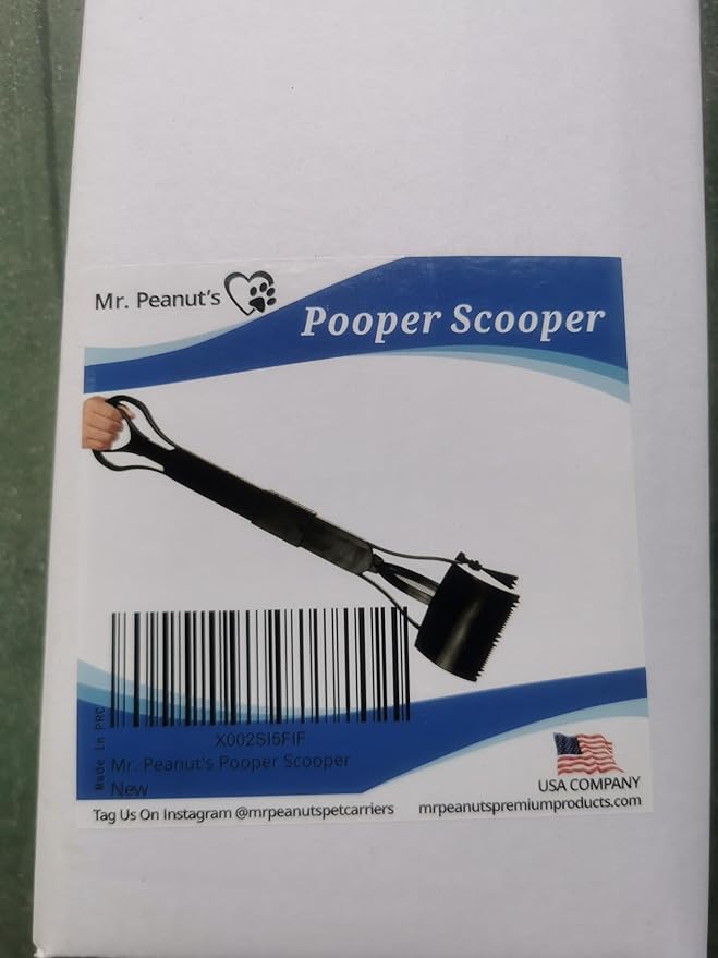 Mr. Peanut's 32" Tall Profile Pooper Scooper, Heavy Duty ABS Frame & Bin, Durable Double Spring Clamp, Lightweight Design, Simple One Step Assembly