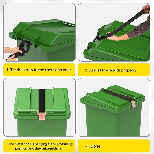 YYDSDOTA Wuno Shop Trash Can Lid Lock for Raccoons, Bear Proof Garbage Can Locks for Animals, Strong Outdoor Trash Bin Bungee Cord Strap, Locking Trash Can During Strong Winds (Black-2 Pack)