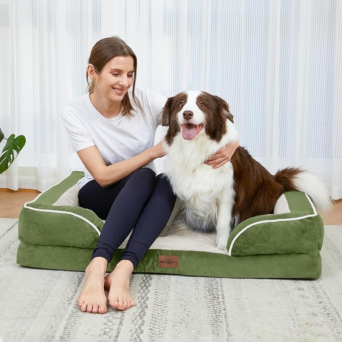 Comfort Expression Orthopedic Dog Beds for Large Sized Dog with Bolster | Waterproof Dog Couch Bed with Washable Cover & Non-Slip Bottom, Supportive Egg Crate Foam Large Pet Bed, 38x25 Inch