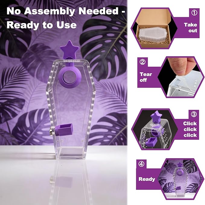 Jumping Spider Enclosure,Acrylic Magnetic Terrarium with Water Feeder and Star Hide,Terrarium Kit for Tarantulas Snails 5.9x2.6x3 Inches 6PCS(Purple)