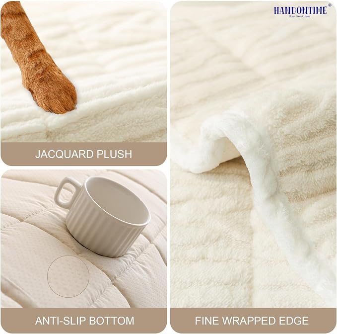 HANDONTIME Couch Cover for Dogs Washable, Fuzzy Sofa Cover for Pets Geometric Jacquard Non-Slip Couch Protector for Dogs Pet-Friendly Sectional Cushion Covers Pet Furniture Cover (Beige,35.4" x 94.5")