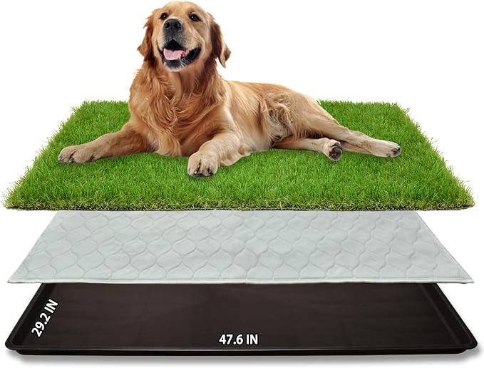 Dog Grass Pad with Tray for Dogs Puppy Potty Training to Pee & Poop Indoor | Dog Litter Boxes with Faster Drainage Artificial Grass & Quick-Absorbency Washable Pee Pads, Indoor Outdoor Use