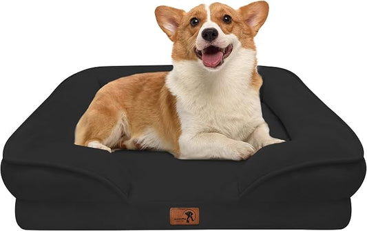 Spotted Play Orthopedic Dog Bed with Sides - Sofa Beds for Medium Dogs, Supportive Foam Pet Couch Bed with Washable Removable Cover, Waterproof Lining and Non-Slip Bottom, Black - M