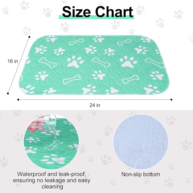 BEAUTYZOO 6 Pack Washable Pee Pads for Dogs,Reusable Puppy Pads 16x24 Aqua | Waterproof Super Absorbent,Non Slip and Leak-Proof Against Urine,Whelping Pads Mats for Puppy Potty Training,Playpen,Crate