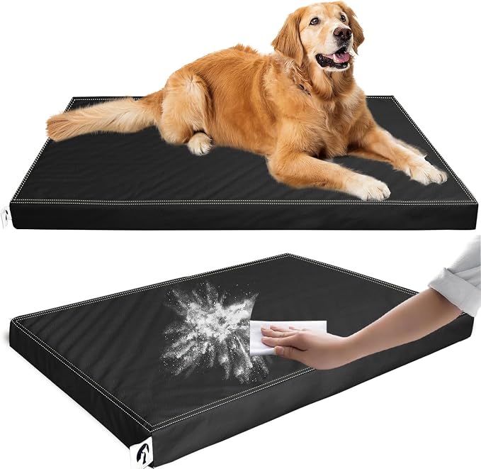 Waterproof Leather Dog Bed, Hair Resistant Crate Mat for Large Dogs, Wipeable Easy to Clean Pet Pad, Durable Black Mattress for Pets Up to 90 lbs