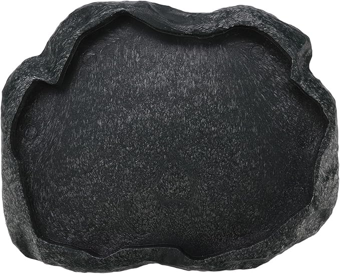 Tortoise Water Bowl - Reptile Water Food Dish Medium - Shallow Rock Reptile Feeder - Pet Aquarium Ornament Terrarium Dish Plate for Feeding Water Tortoise Lizard, 7.1 * 5.5 * 0.8in