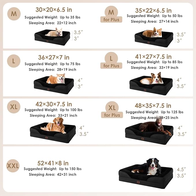EHEYCIGA Orthopedic Dog Bed for Large Sized Dog, 41x27 Inch Large Memory Foam Dog Couch Bed with Sides, Waterproof Liner & Washable Removable Cover, Bolster Pet Sofa, Black