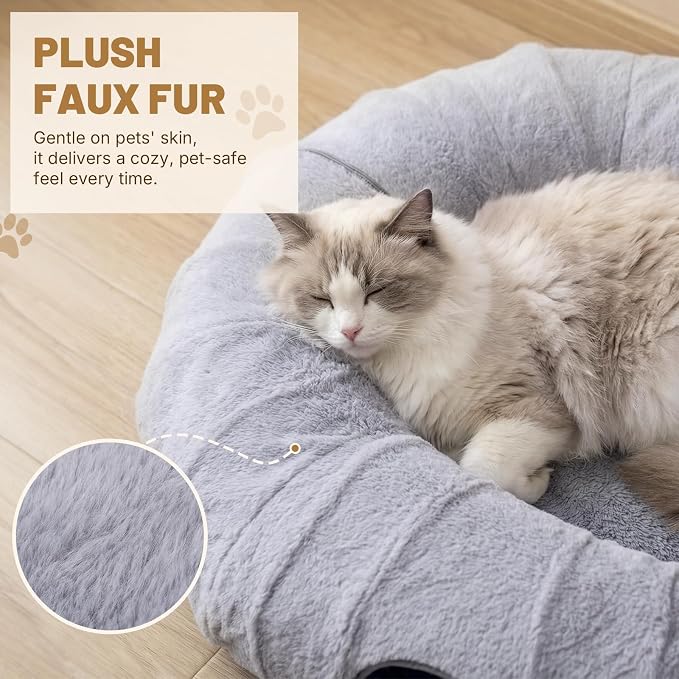 Extra Large Cat Tunnel, 47.2in Multi-Cat Family Big Cat Tunnel for Cats | Long Cat Tunnel Bed with Washable Plush Mat, XXL Pet Play Tunnel Toy for Cats, Puppy, Rabbits Grey