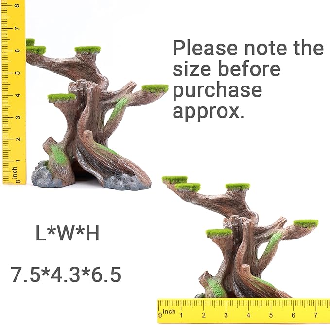 relaqcc Reptile Decor Aquarium Decorations Artificial Moss Resin Fish Tank Rocks Simulation Hollow Tree Leopard Gecko Trunk Accessories Aquarium View（Medium）