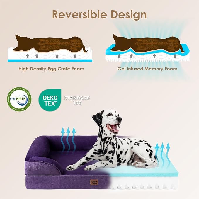 EHEYCIGA Orthopedic Dog Beds Large Sized Dog, Waterproof Washable Pet Bed | Non-Slip Bottom and Egg-Crate Memory Foam XL Dog Couch Bed with Washable Removable Cover, Purple, 41Inch
