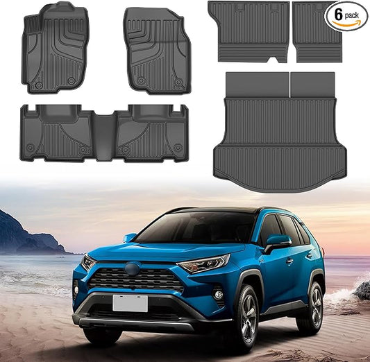 AOMSAZTO Floor Mats for Toyota RAV4 2013-2018 (Not for Hybrid) Full Set All Weather TPE Custom Fit Floor Mats for Toyota RAV4 1st & 2nd Row Car Mats Trunk Frunk Mat