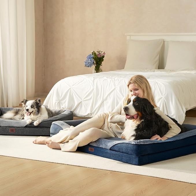 EHEYCIGA Orthopedic XXL Dog Bed for Large Dog, Memory Foam Dog Couch, Navy | 52x41 Inch Extra Large Sized Dog Sofa with Sides, Waterproof Liner & Washable Removable Cover, Bolster Pet Couch