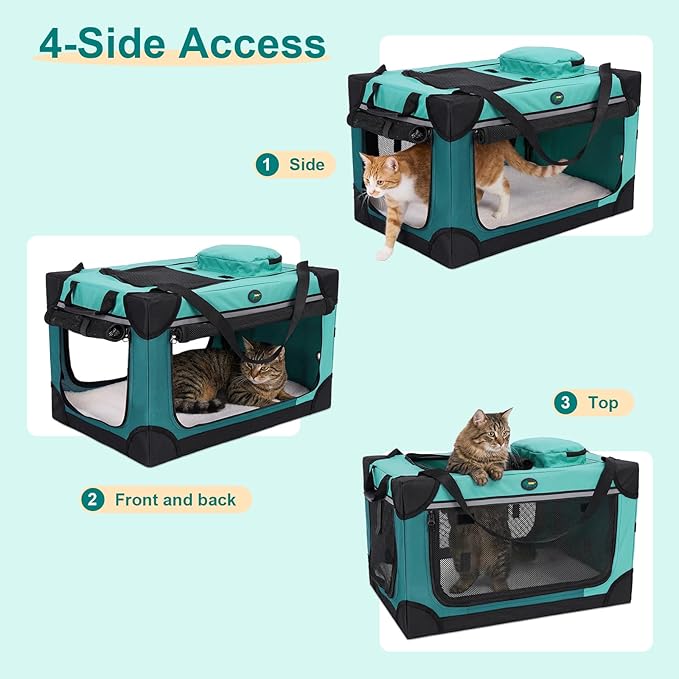 Ownpets Extra Large Cat Carrier for 2 Cats Small Dogs, 24 Inches Collapsible Soft Dog Crate for Car Travel, Portable Pet Carrier with Soft Mat | Foldable, Portable, 4-Doors, 4-Side Mesh Windows, Steel Frame Oxford Cloth, Soft Cushion Mat, Leash, Easy S...