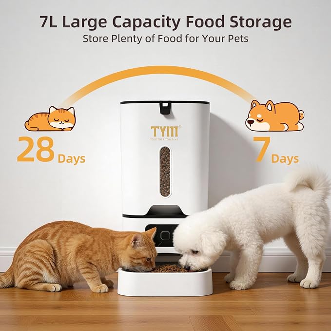 7L Automatic Cat Feeder, WiFi Timed Food Dispenser for Cats Small Pets | Large Capacity | Programmable | 2–4 Weeks Food Storage | Weight / Diet Control | Stainless Steel Bowl | Dual Power Supply
