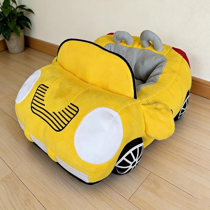 Sports Car Shaped Pet Dog Bed Fashionable Fancy Deluxe Cozy Warm Cute car Design Pet Bed 27"x20"x11" (Yellow)