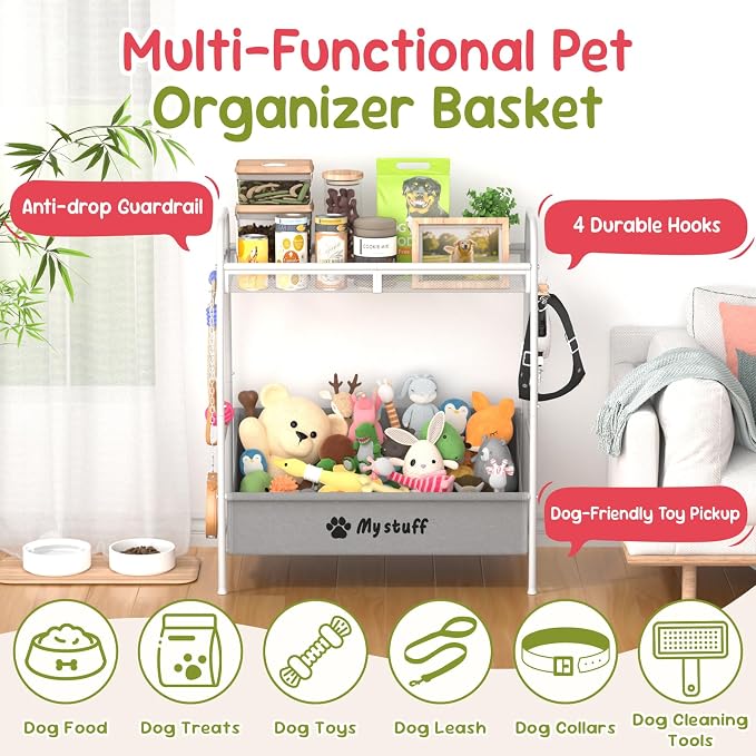 Kaiferty Large Dog Toy basket, Toy Box for Dogs, Pet Toys Bin Dog Metal Wire Basket for Toys, Food Storage, Storage Organizer Chest Storage, Toy Box for Living Room Area (White)