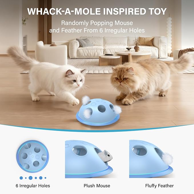 Pawingcat Interactive Cat Toys for Indoor Cats with Plush Mouse and String | Automatic String,Hide and Seek ,Blue