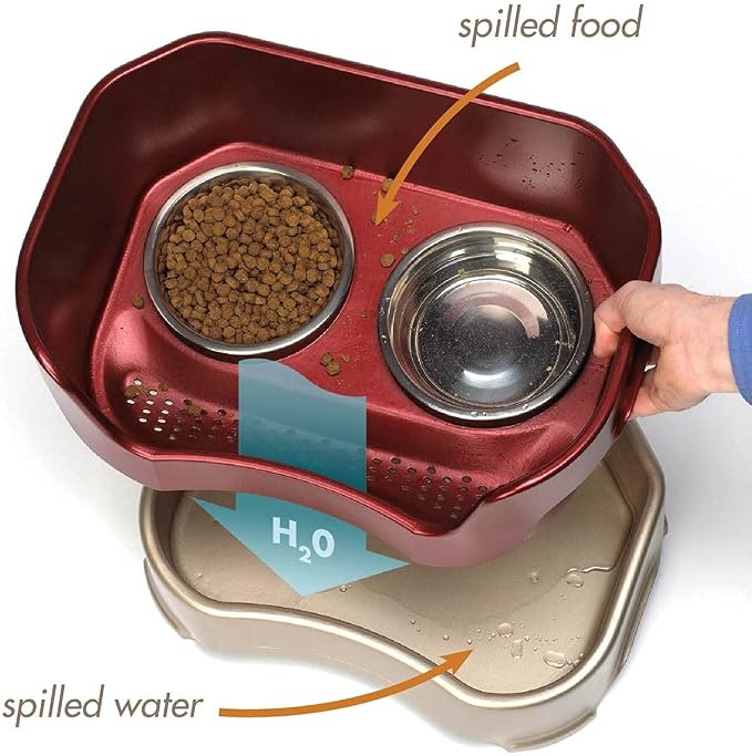Neater Feeder Deluxe Mess-Proof Elevated Dog Bowls for Large Dogs (40+ lbs), 2 Height Adjustable (14.5” & 17.5”) No-Spill Raised Dog Bowl Stand, Stainless Steel Food Bowl Set, Made in USA, Cranberry
