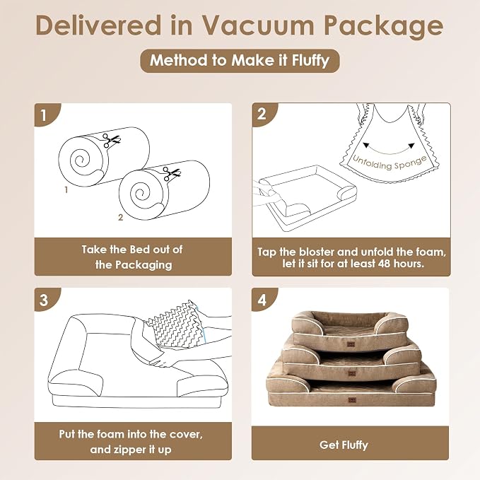 EHEYCIGA Orthopedic Dog Beds Large Sized Dog, Waterproof Washable Pet Bed | Non-Slip Bottom and Egg-Crate Memory Foam XL Dog Couch Bed with Washable Removable Cover, Camel, 41Inch