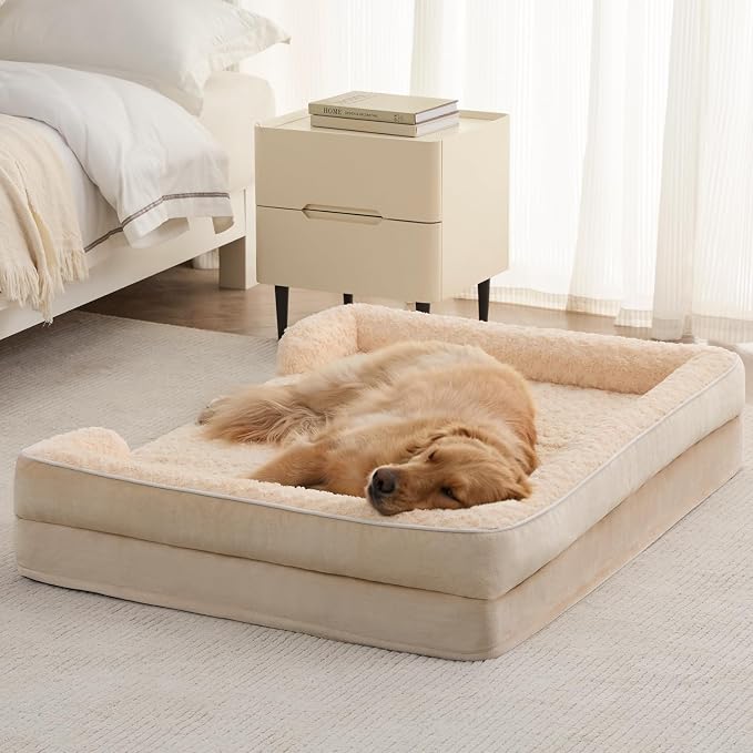 WNPETHOME Orthopedic Washable Dog Bed Large for Senior Dog Cozy Sleep | Waterproof Big Soft Dog Couch Sofa Bed for Dogs Relax with Removable Cover Supportive Comfort Pet Bed Beige 36x27 Inch