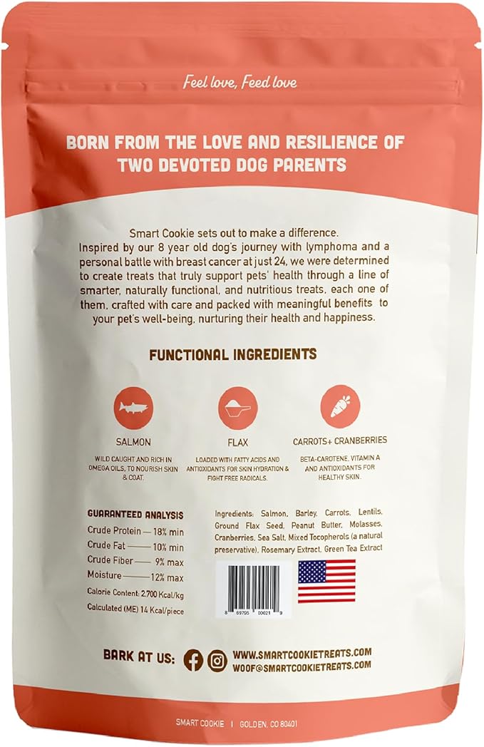 Smart Cookie All Natural Dog Treats - Healthy Skin & Coat Salmon Dog Treats - Ideal for Sensitive Stomachs or Itchy, Allergic, Dry Skin - Dehydrated, Crunchy, Human-Grade, Made in USA - 8oz, Pack of 1