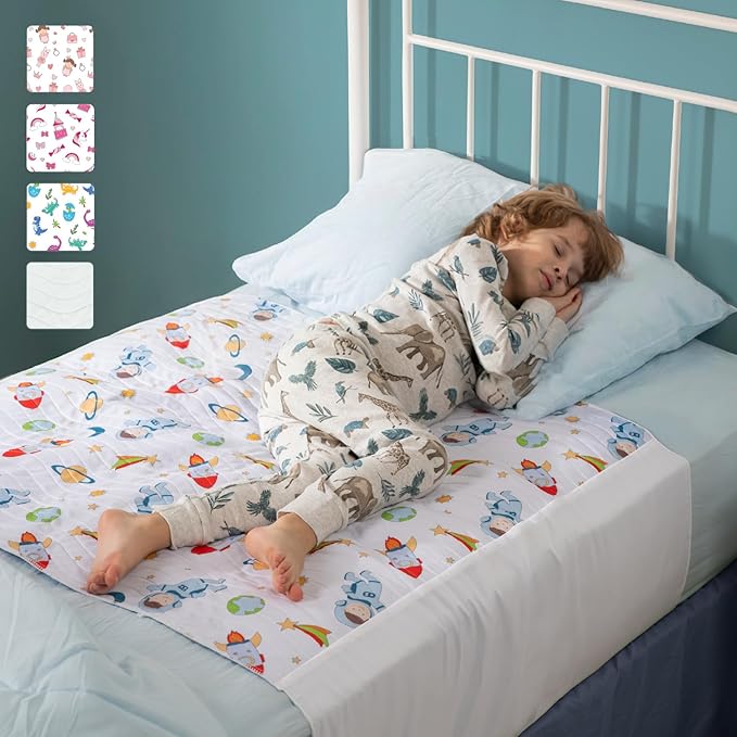 IMPROVIA® Pee Pads for Kids - Bed wetting Pads for Kids Potty Training Bed mats for Toddlers Waterproof Reuseable Washable Absorbent, Non Slip - Space Design - Twin Size 34”x36 (2 Pack)