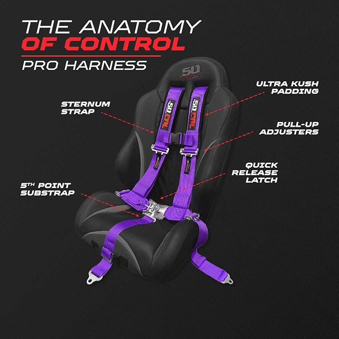 1pc Purple 5 Point Harness for Bucket Seat, Latch Release, 9 Color Options, Racing Harness 5 point, Race Car, UTV, RZR [6008P4]